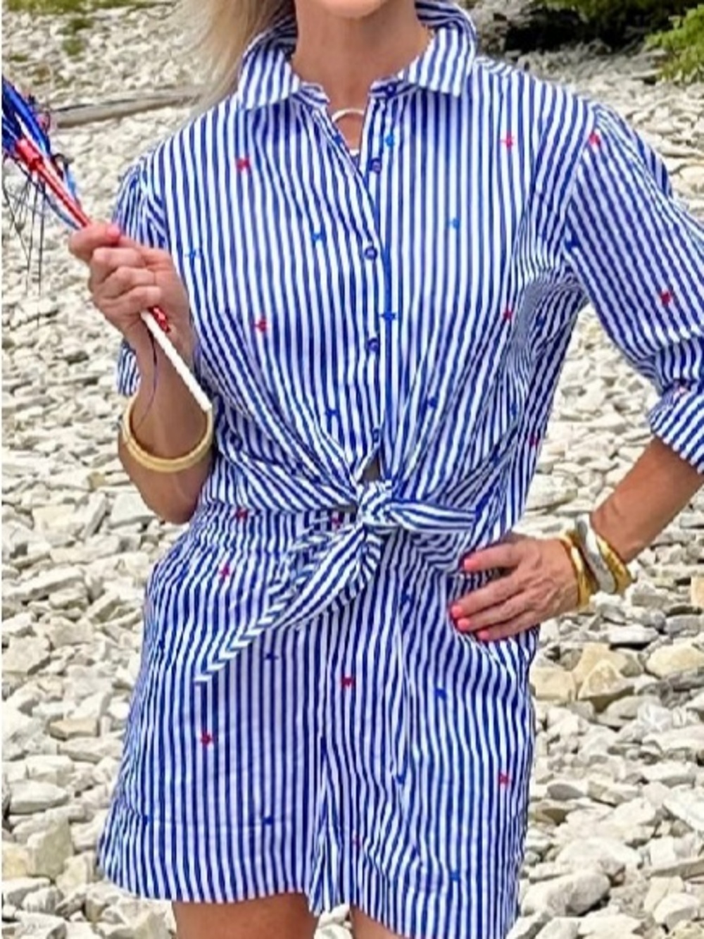 New w tags. Stars and Stripes button down top embroidered stars. Skies are blue